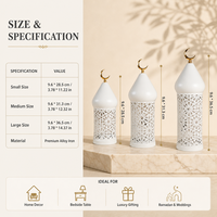 Lanterne de Ramadan en métal blanc, dôme de mosquée, porte-bougie creux, lune croissante dorée, décoration de table