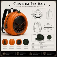Bolso Ita Personalizado con Forma de Calabaza, Cuerpo Esférico de 300 mm, Ventana Circular de Exhibición, Herrajes en Tono Dorado, Placa, Correas Acolchadas, Mochila de Uso Diario