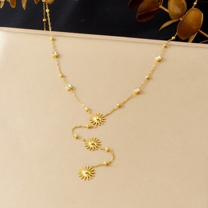 Fashionable Sunflower Pendant Necklace Stainless Steel Chain With Diamond Accents Party Jewelry N3921 - Product Image 1