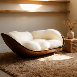 Divano da Terra Curvo in Legno di Lusso, <span class=keywords><strong>Design</strong></span> <span class=keywords><strong>Moderno</strong></span> per <span class=keywords><strong>Soggiorno</strong></span> con Comoda Rivestitura in Tessuto e Base in Legno Resistente - Product Image 6
