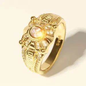Wholesale pawnable gold rings-Hot Sale Fashion Saudi Gold Jewelry Pawnable 18k Gold Man's Ring Gold-plated Simulated Gem Big Ring