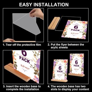 แท่นวางเมนูโลโก้แบบกำหนดเองโต๊ะอะคริลิคพร้อมฐานไม้ขาตั้งป้ายพลาสติกสำหรับคลังสินค้าและอุปกรณ์ซูเปอร์มาร์เก็ต - Product Image 6