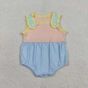 SR3772 rts Mono de manga corta para bebé, niña, color naranja y azul, con diseño de patchwork, venta al por mayor - Product Image 1