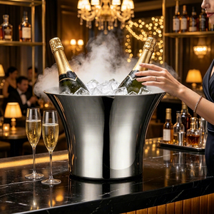 Seau à glace pour champagne en acier inoxydable doré de grande capacité pour bar et club - Product Image 1