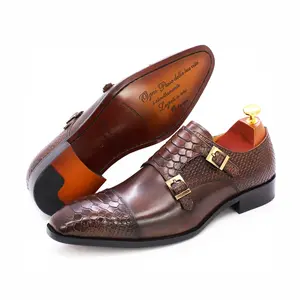 Ukuran 47 Sepatu Pria Busana Asli Kulit Double Buckle Monk Strap Pria Sepatu Ular Mencetak Italia Klasik Sepatu
