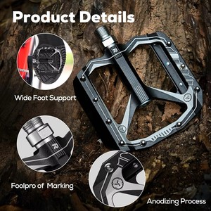 Pédales de vélo de montagne extra larges, plateforme large en alliage <span class=keywords><strong>d</strong></span>'aluminium, 9/16 pouces, avec picots antidérapants, pédales de vélo en noir <span class=keywords><strong>ou</strong></span> en rouge - Product Image 5