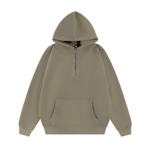W23011 550g Solid Casual Loose High Fashion Winter Half-Zipper <b>Fleece</b> <b>Sweater</b> Custom Logo Hooded Lined Available Wholesale - Product Image 1