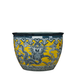 Macetas de <span class=keywords><strong>jardín</strong></span> de porcelana china grande antigua de Jingdezhen, macetas talladas a mano con patrón de dragón amarillo esmaltado para jardinería doméstica - Product Image 4