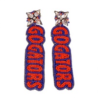 Anting-anting gantung bunga modis berlapis perak dengan manik-manik, buatan tangan, perhiasan hari pertandingan Universitas Oklahoma, oranye hitam