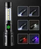 Mini Lampe Torche Tactique LED Blanche 2026, Rechargeable USB, Zoom Télescopique, en Aluminium, Étanche IP54, Haute Luminosité, Portée 200-300M