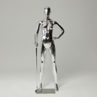 Maniquí de Fibra de Vidrio Brillante Cromado para Exhibición en Tiendas, Maniquí Femenino de Cuerpo Completo para Damas