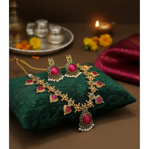 Parure de bijoux ethniques plaqués or de haute qualité, personnalisée OEM, avec collier et boucles d'oreilles, pour femme, idéale pour mariage et anniversaire - Product Image 3