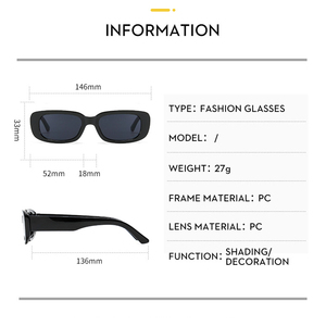 Gafas de Sol de moda Retro Vintage <span class=keywords><strong>90s</strong></span> UV400 para mujer, bisagra de plástico rectangular pequeña con marcos cuadrados transparentes azules y rojos - Product Image 4