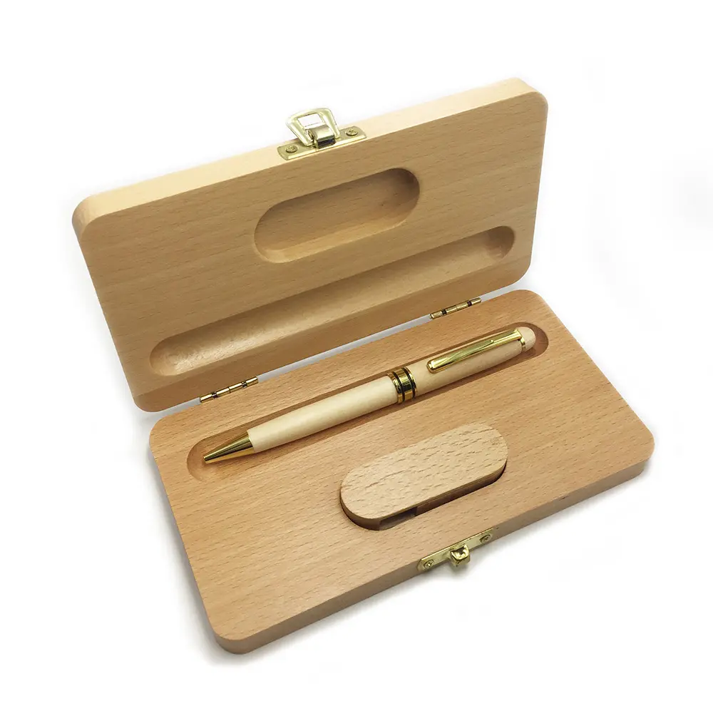 उच्च गुणवत्ता लक्जरी कस्टम उत्कीर्ण लोगो उपहार लकड़ी के बॉक्स के साथ सेट लकड़ी की कलम यूएसबी फ्लैश ड्राइव