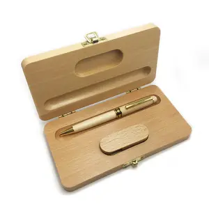 Set regalo con Logo inciso personalizzato di lusso di alta qualità con penna in legno chiavette USB con scatola di legno