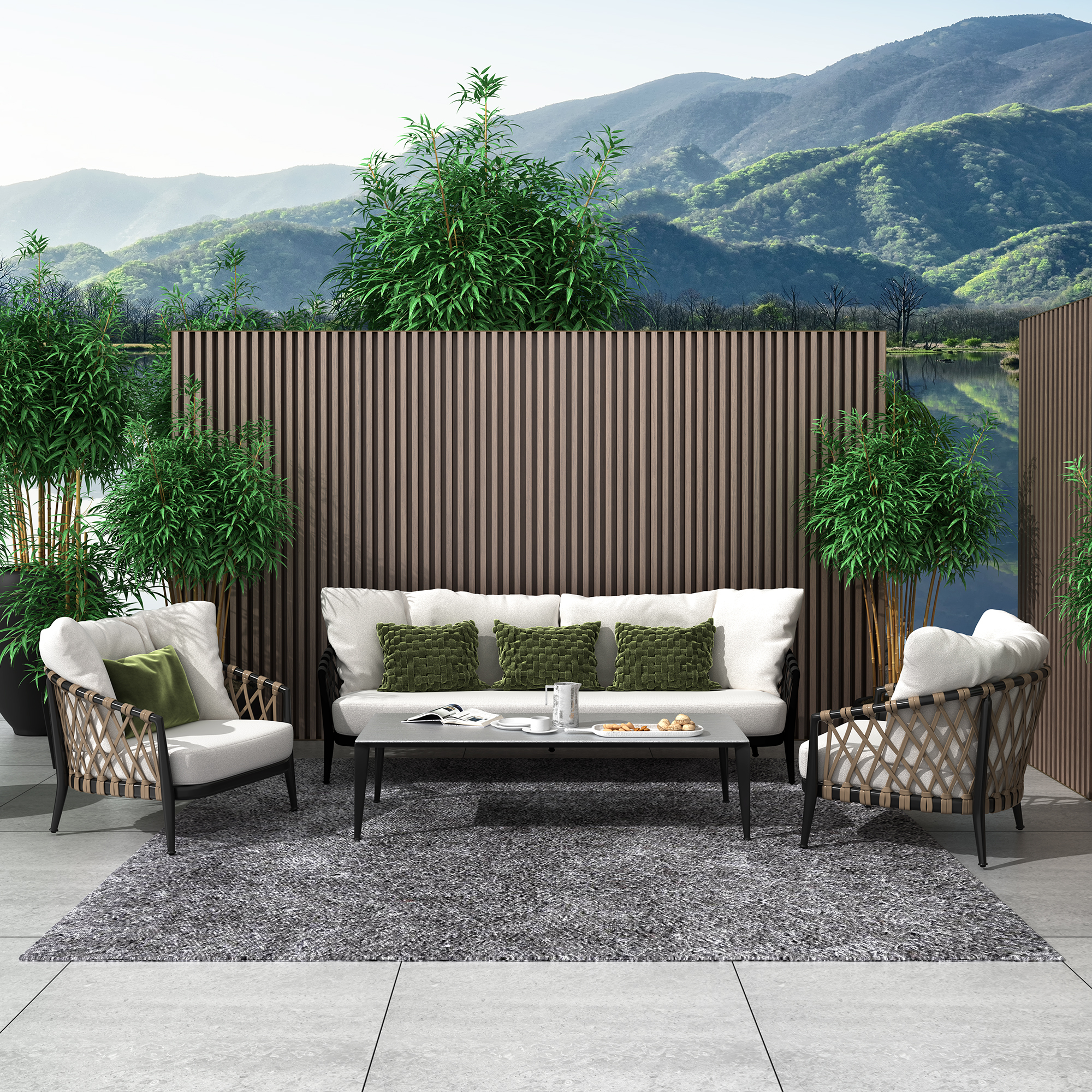 Patio All-weather Rope Weaving Indoor Gardening Tools Metal Garden Sets Outdoor Furniture Lounge Garden Sofa Set