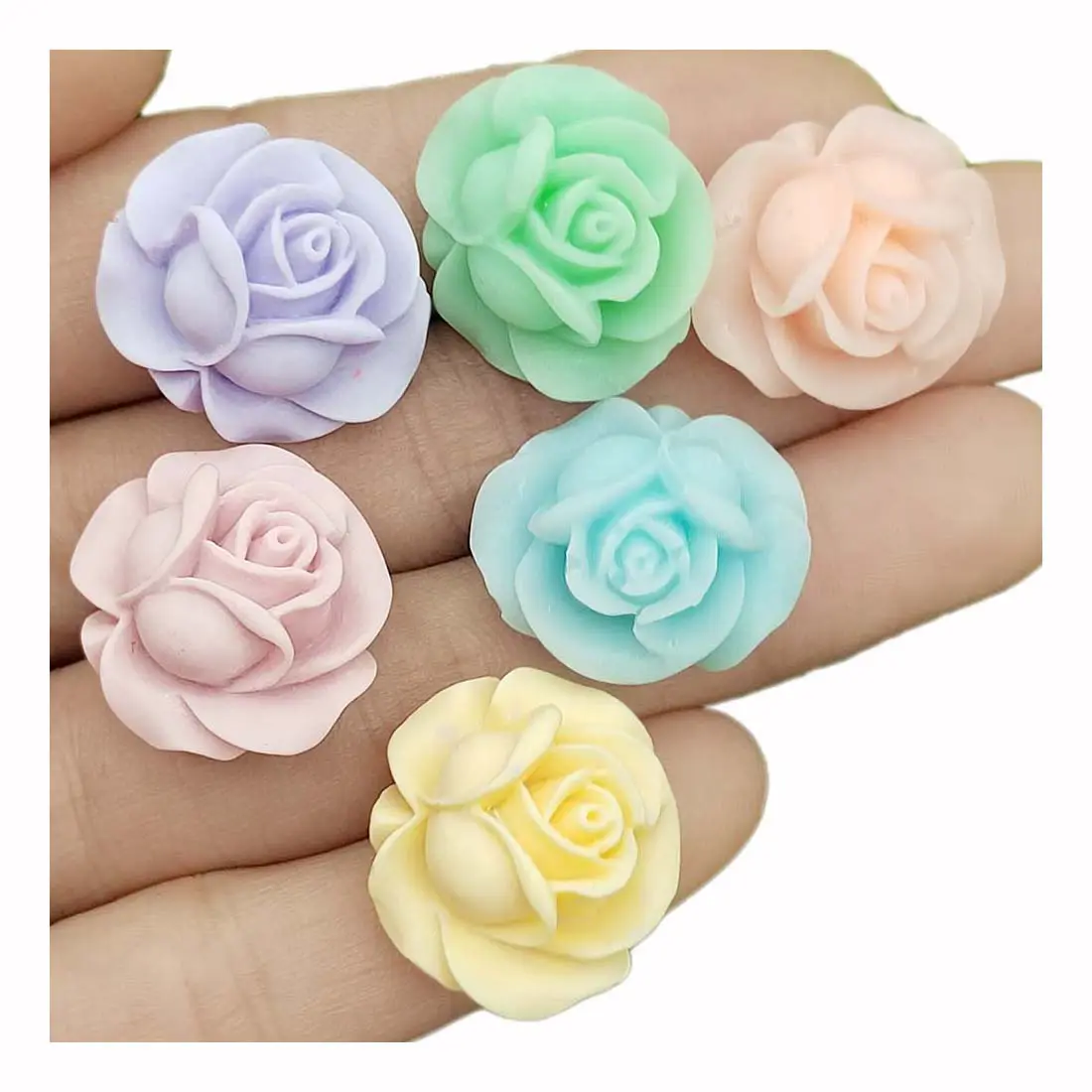 100pcs Simulation Flat Back Pastel Resin Rose Cabochons Miniature Flowers Slime Charms for DIY Jewelry Craft Decor Accessories