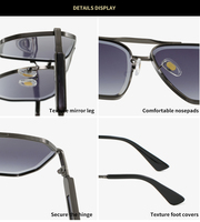 Lunettes de soleil carrées pour hommes 2026 de haute qualité avec verres dégradés uniques, monture métallique double pont, verres PC colorés, idéales pour la conduite
