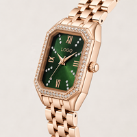 Reloj de Pulsera de Cuarzo para Mujer, Diseño de Lujo Ligero, Esfera Rectangular Verde con Diseño de Cielo Estrellado, Correa de Aleación Impermeable, Espejo de Cristal