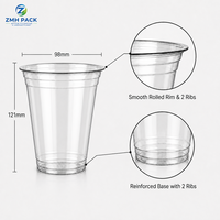 Gobelet jetable en PET de qualité alimentaire de 16 oz avec couvercle en dôme de 98 mm, logo imprimé pour les boissons froides, les smoothies et le thé au lait