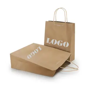 Factory Manufactures Luxury Custom Packing Gift Kraft Paper Shopping Tote Bag Making With White Logo