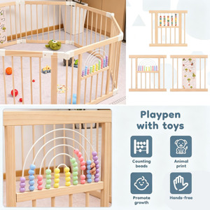 Parc de jeu pour bébé pliable multi-formes (cercle, carré) avec jouets, en bois naturel, pour enfants - Product Image 4