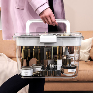 Cosmetic Storage <b>Box</b> Double Layered With Compartments Transparent White And Gray Large Capacity For <b>Makeup</b> Skincare Products - Product Image 4