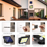 Sensor de Movimiento PIR LED 60COB IP65, Lámpara Solar de Seguridad para Exteriores, Recargable, Resistente al Agua, para Montaje en Pared, con Sensor de Amanecer y Anochecer