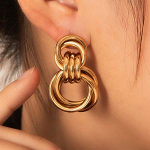 Pendientes de Cadena con Diseño Geométrico, Estilo Coreano, Color Dorado, para Mujer - Product Image 4
