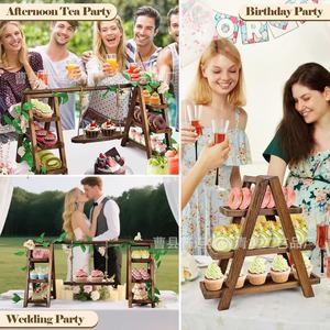 Plateau en bois pour gâteaux et desserts, 3 étages, rectangulaire, durable, présentoir de table pour mariage et fête - Product Image 3