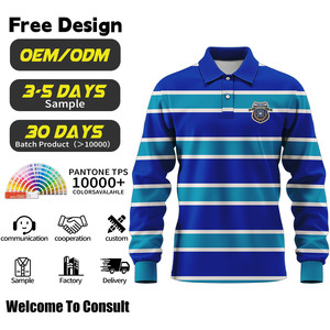 Kustom bordir Logo biru Rugby Jersey 100% Polyester Polo kaus sepak bola lengan panjang Polo kemeja untuk pria - Product Image 1