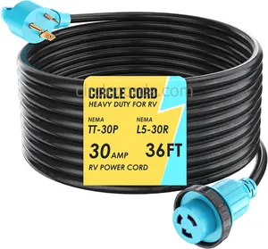 CircleCord 30 Amp 36 Feet RV Power Cord 10 Gauge 3 Wire STW Heavy Duty Twist Locking Pure Copper Wire Grip Handle TT-30P L5-30R