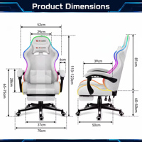 Chaise de bureau en cuir avec logo personnalisé, chaise de jeu blanche, Silla Gamer, chaise RGB avec éclairage RGB pour configuration de jeu à domicile