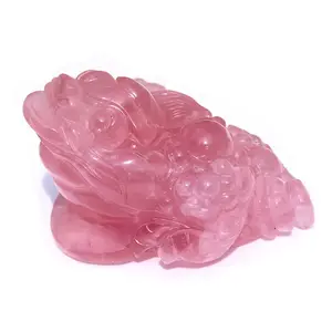 Intagliato a mano Fengshui Articoli Rosa Naturale Cristallo Di Quarzo Rospo Per La Decorazione