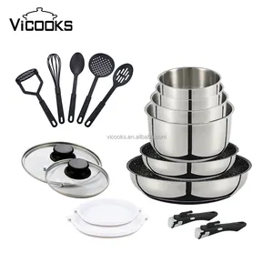 Stainless Steel Smart Cookware With Removable Handle Dessini Cookware Set Pots And Pans Non-Stick Cookware Set