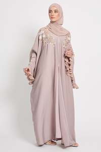 Abaya LEDUO Personalizada, Elegante, Casual, con Bordado Floral y Mangas con Volantes, Estilo Dubái, para Mujer - Product Image 3