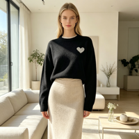 Pull en maille fine noir surdimensionné décontracté à manches longues Juniper Undefined Custom de haute qualité, OEM & ODM, collection automne
