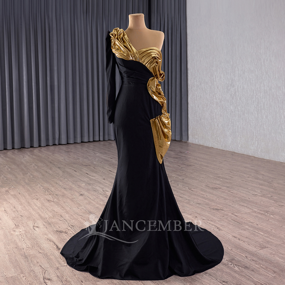Evening Gown Gold and Black - Beaded Floor-Length Elegance