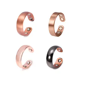 Energionx雕饰圆顶戒指毛坯磁性仿古纯铜戒指