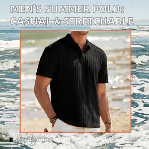 Camisa transpirable de manga corta informal de verano para hombre con botones de patrón geométrico camisa de golf elástica de punto de playa para vacaciones - Product Image 2