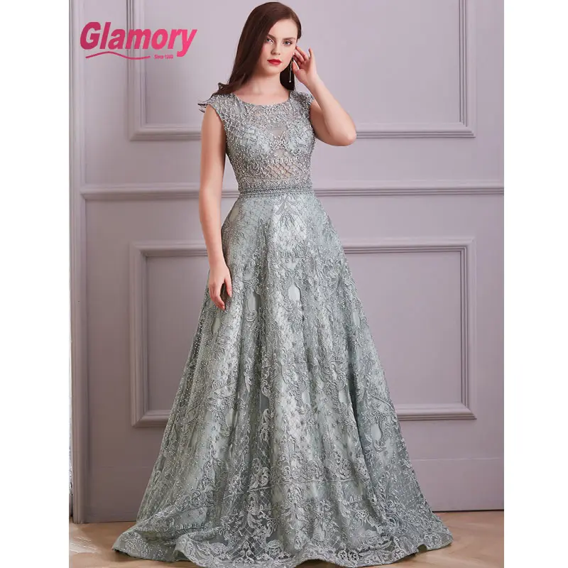 2020 New Collection Mint Evening Lace Luxurious Beading Cap Sleeve A Line Long Prom Dress Formal Occasion Gowns