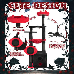 ओम गंध बड़ी लकड़ी के गोथिक बिल्ली का पेड़ लाल आंखों की सजावट इंटरैक्टिव मकड़ी खिलौना और बिल्लियों और कुत्तों के लिए बिस्तर-सुरक्षित चढ़ाई संरचना - Product Image 3