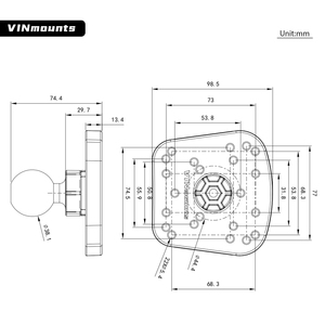 ฐานยึดแบบโค้งขนาด 1.5 นิ้ว VINmounts สำหรับเครื่องหาปลา, โซนาร์, รูปแบบรู 241L, อุปกรณ์อิเล็กทรอนิกส์ทางทะเลอเนกประสงค์ VIN-C-009 - Product Image 2