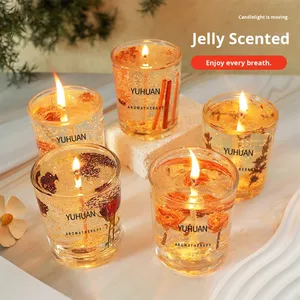 Bougie parfumée artisanale écologique en cire de soja à base de gelée de fleurs réelles, aromathérapie, huile essentielle, encens, cylindrique, Saint-Valentin - Product Image 1