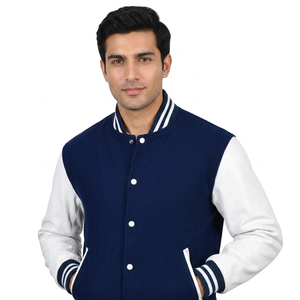 New Varisty Jacket Embroidery Logo Leather Sleeves Wool Letterman Varsity Jacket <b>Men</b> Baseball Jacket for Unisex - Product Image 1