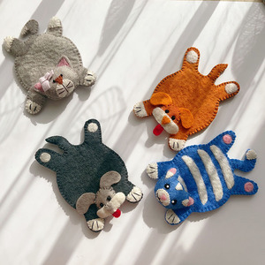 Tapis de tasse à thé en feutre de laine fait main créatif dessin animé Animal chat conception Anti-permanente Table à manger tapis décoratif Type d'ours - Product Image 2