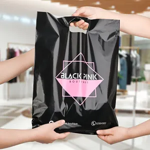 Gepersonaliseerde Merknaam Boodschappentas Op Maat Logo Bedrukt Boutique Kleding Verpakking Gestanst Handvat Plastic Zakken