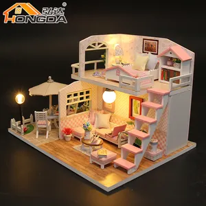 Hongda 3d casa delle bambole in legno 1:24 in miniatura fai da te kit case delle bambole per le ragazze