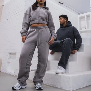 Custom High Quality Autumn Digital Print Streetwear Hooded Heavyweight Knitted 400gsm <strong>Tracksuits</strong> For Men Women - Product Image 3