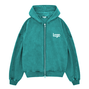 Sudadera con capucha y cremallera para hombre con logo personalizado, estilo casual vintage, de algodón lavado, para hombre, ropa urbana, de alta calidad. - Product Image 2